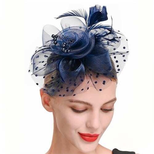 YTBHSHXZ， Damen Fascinator Hut Braut Haar Zubehör Vintage Mesh Kopfstück Haar Clips Feder Kopf Blume(Colour 3) von YTBHSHXZ