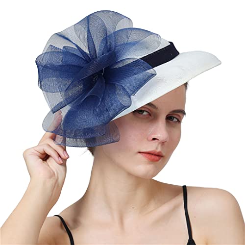 YTBHSHXZ， Damen Formale Party Chapeau Kappe Kopfbedeckung Floral Fascinator Hut Mit Haar Clip Frauen Kirche Kopfstück(Ivory with black) von YTBHSHXZ