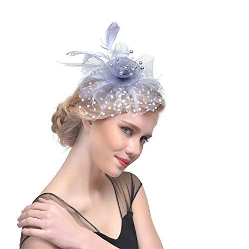 YTBHSHXZ， Damen Mesh Schleier Federn Fedoras Hut Haarspangen Hochzeit Braut Cocktail Kopfbedeckung Haar-Accessoire(Blue) von YTBHSHXZ