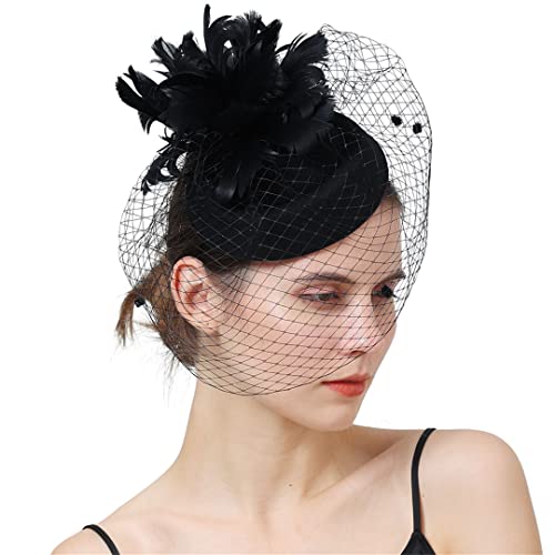 YTBHSHXZ， Damen Schleier Fascinator Cocktail Party Hut Hochzeit Kirche Kleid Blume Feder Hut Mesh Kopfbedeckung(As picture) von YTBHSHXZ
