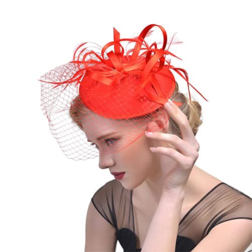 YTBHSHXZ， Fascinator Feder Hochzeit Cocktail Braut Kopfbedeckung Braut Haarschmuck for Partyhüte(Red) von YTBHSHXZ