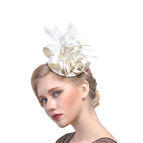YTBHSHXZ， Fascinator Feder Kopfschmuck Partyhüte Hochzeitsaccessoires Brauthüte Cocktail Teeparty Kopfbedeckung(Ivory) von YTBHSHXZ