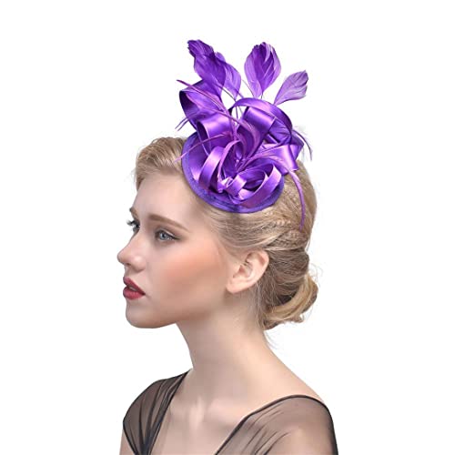 YTBHSHXZ， Fascinator Feder Kopfschmuck Partyhüte Hochzeitsaccessoires Brauthüte Cocktail Teeparty Kopfbedeckung(Navy Blue) von YTBHSHXZ