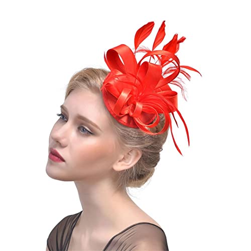 YTBHSHXZ， Fascinator Feder Kopfschmuck Partyhüte Hochzeitsaccessoires Brauthüte Cocktail Teeparty Kopfbedeckung(Orange) von YTBHSHXZ