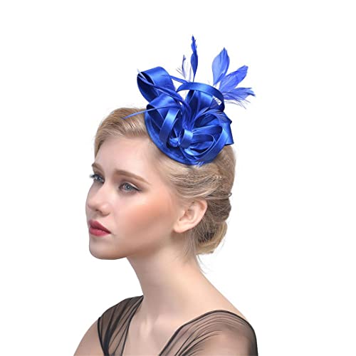 YTBHSHXZ， Fascinator Feder Kopfschmuck Partyhüte Hochzeitsaccessoires Brauthüte Cocktail Teeparty Kopfbedeckung(Royal Blue) von YTBHSHXZ