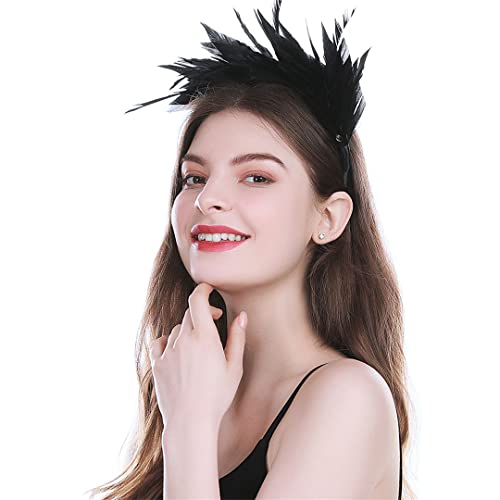 YTBHSHXZ， Fascinator Federn Stirnband Solide Braut Haar Zubehör Feder Cocktail Haar Band Kopfbedeckungen(Black) von YTBHSHXZ