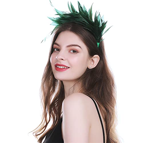 YTBHSHXZ， Fascinator Federn Stirnband Solide Braut Haar Zubehör Feder Cocktail Haar Band Kopfbedeckungen(GN) von YTBHSHXZ