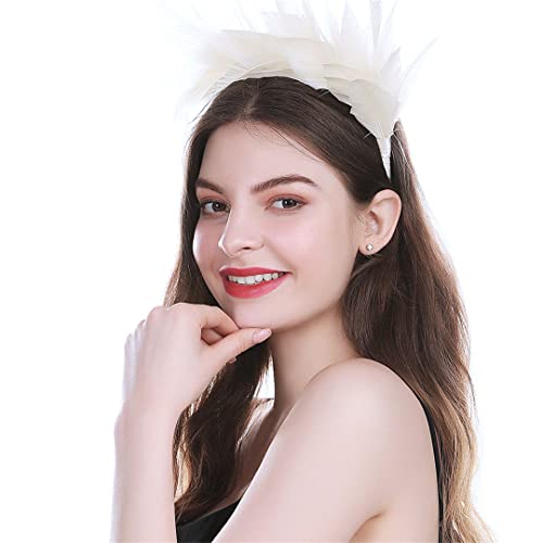 YTBHSHXZ， Fascinator Federn Stirnband Solide Braut Haar Zubehör Feder Cocktail Haar Band Kopfbedeckungen(White) von YTBHSHXZ