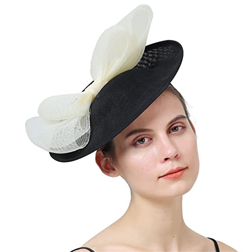 YTBHSHXZ， Fascinator Hochzeit Hut Schleife Haar Clip Frauen Tee Party Hut Stirnband Cocktail Haar Zubehör(Ivory black) von YTBHSHXZ