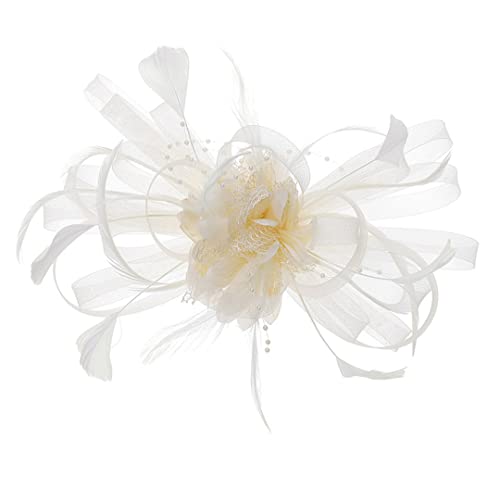 YTBHSHXZ， Fascinator Hüte Frauen Blume Feder Hüte Europäischen Amerikanischen Braut Haar Zubehör Party Fedora(Red) von YTBHSHXZ