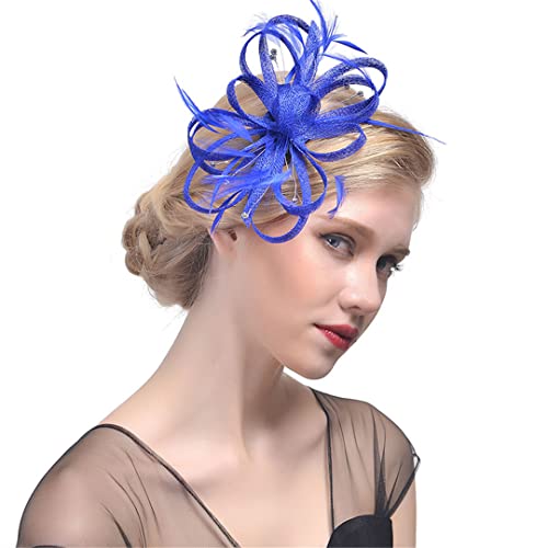 YTBHSHXZ， Fascinator Hüte Frauen Feder Band Cocktail Hut Hochzeit Braut Kirche Hut Damen Fedora Caps Kopfbedeckung(Navy) von YTBHSHXZ