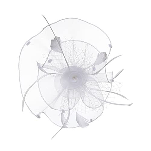 YTBHSHXZ， Fascinator Hüte Frauen Feder Band Cocktail Hut Hochzeit Braut Kirche Hut Damen Fedora Caps Kopfbedeckung(White) von YTBHSHXZ