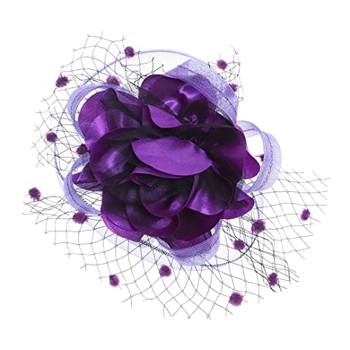 YTBHSHXZ， Fascinator Hut Clips Frauen Haar Zubehör Schleier Mit Kappe Clips Haarnadeln Cocktail Party Kopfbedeckungen(Purple) von YTBHSHXZ