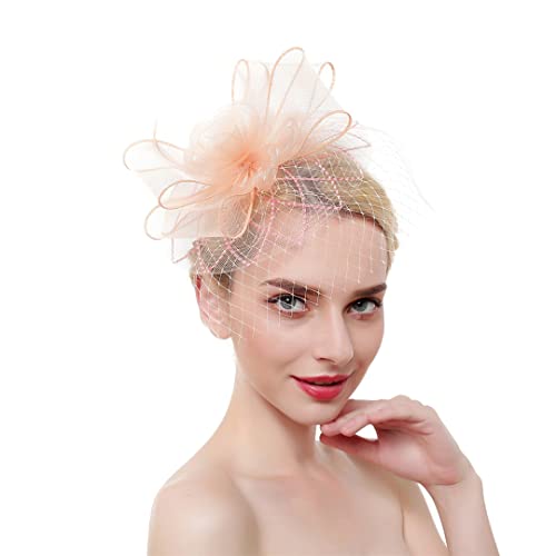 YTBHSHXZ， Fascinator Hut Frauen Blume Mesh Bänder Federn Stirnband Haar Clip Cocktail Tee Party Kopfbedeckungen(Blue) von YTBHSHXZ