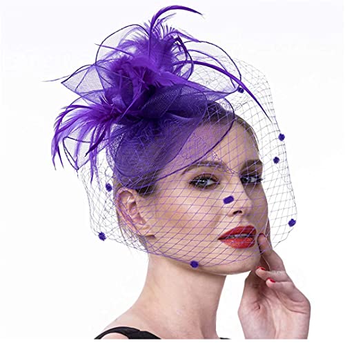 YTBHSHXZ， Fascinator Hut Frauen Mesh Bänder Federn Hut Stirnband Haar Clip Cocktail Tee Party Kopfbedeckungen(Beige) von YTBHSHXZ