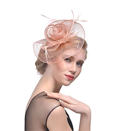 YTBHSHXZ， Fascinator-Hut for Damen, solides Netz, Blumenfedern, Hut, Stirnband, Haarspange, Cocktail-/Teeparty-Kopfbedeckung(Red) von YTBHSHXZ