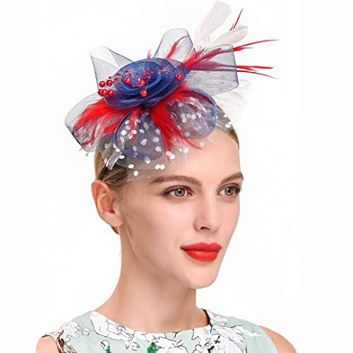 YTBHSHXZ， Fascinator for Damen, Blumen, Netzbänder, Federn, Hut, Kopfbedeckung oder Clip, Cocktail-/Teeparty-Kopfbedeckung(K) von YTBHSHXZ