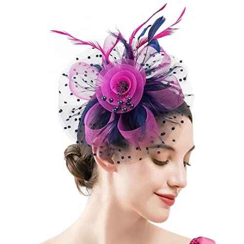 YTBHSHXZ， Fascinator for Damen, Blumen, Netzbänder, Federn, Hut, Kopfbedeckung oder Clip, Cocktail-/Teeparty-Kopfbedeckung(O) von YTBHSHXZ