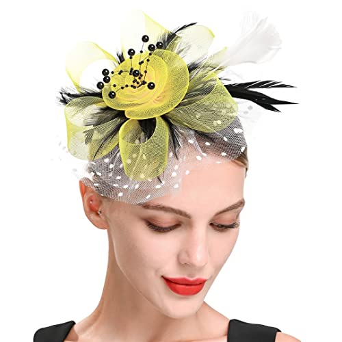 YTBHSHXZ， Fascinator for Damen, Blumen, Netzbänder, Federn, Hut, Kopfbedeckung oder Clip, Cocktail-/Teeparty-Kopfbedeckung(S) von YTBHSHXZ