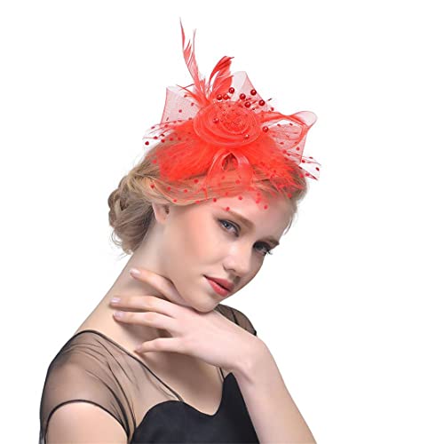 YTBHSHXZ， Feder Fascinator Hut Party Hut Haar Clip Hochzeit Cocktail Party Haar Braut Kopfbedeckungen(Navy Blue) von YTBHSHXZ