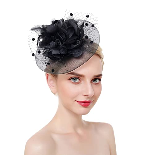 YTBHSHXZ， Feder Fascinator Stirnband Haar Clips Cocktail Solid Mesh for Frauen Haarnadeln Haar Band Kopfbedeckungen(Black) von YTBHSHXZ
