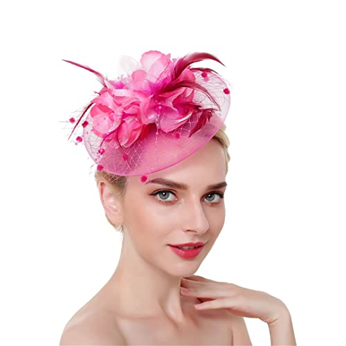 YTBHSHXZ， Feder Fascinator Stirnband Haar Clips Cocktail Solid Mesh for Frauen Haarnadeln Haar Band Kopfbedeckungen(Purple Red) von YTBHSHXZ