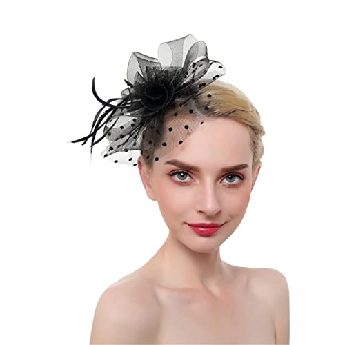 YTBHSHXZ， Feder Fascinator auf Stirnband for Frauen Damen Haar Clip Mesh Tea Party Cocktail Haar Zubehör(Navy) von YTBHSHXZ