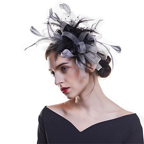 YTBHSHXZ， Feder Hochzeit Kopfbedeckung Fascinator Haar Clip Haarnadel Hut Cocktail Tee Party Hut Zubehör(D) von YTBHSHXZ