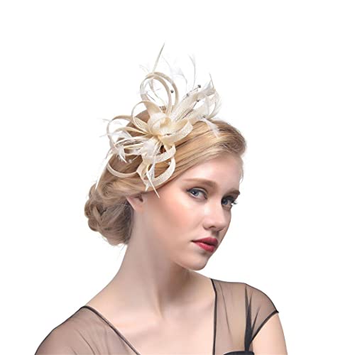 YTBHSHXZ， Feder Kopfschmuck Braut Haar Zubehör Damen Party Braut Hut for Hochzeit Cocktail Tee Party Kopfbedeckungen(Ivory) von YTBHSHXZ