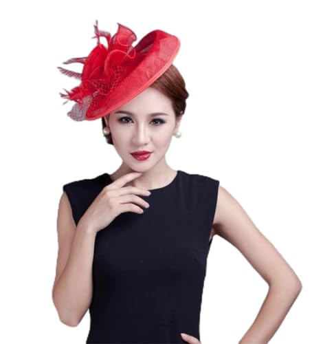 YTBHSHXZ， Frauen Fascinator Hut Cocktail Hochzeit Party Kirche Chapeau Kopfbedeckung Feder Haar Zubehör(Blue) von YTBHSHXZ