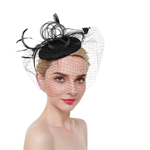 YTBHSHXZ， Frauen Fascinator Hut Haarnadeln for Party Cocktail Haar Clips Mesh Schleier Einfarbig Kopfschmuck(Purple Red) von YTBHSHXZ