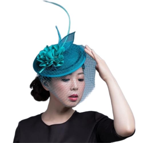 YTBHSHXZ， Frauen Fascinator Hut Hochzeit Cocktail Party Kirche Kopfschmuck Headwear Feder Haar Zubehör(Dark red) von YTBHSHXZ