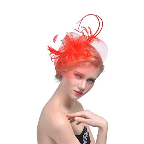 YTBHSHXZ， Frauen Fascinator Party Damen Party Cocktail Blume Mesh Federn Headwear Haar Clip for Hochzeit(Red) von YTBHSHXZ