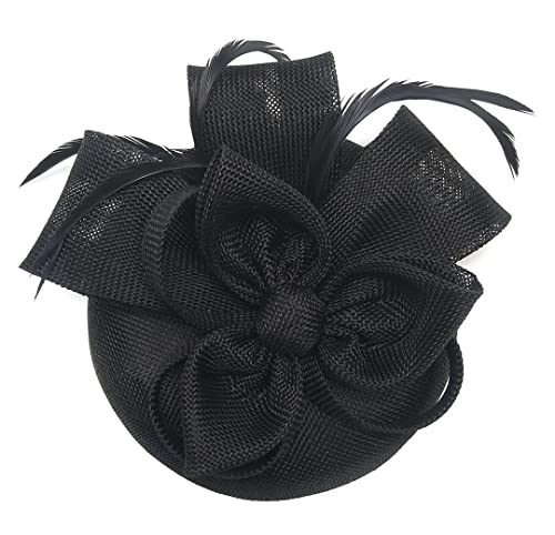YTBHSHXZ， Frauen Haar Zubehör Hochzeit Braut Schleier Verziert Feder Fascinator Cocktail Party Kopfbedeckungen(Black) von YTBHSHXZ