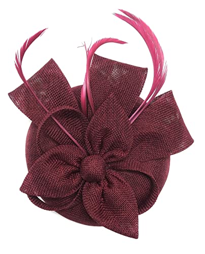 YTBHSHXZ， Frauen Haar Zubehör Hochzeit Braut Schleier Verziert Feder Fascinator Cocktail Party Kopfbedeckungen(Burgundy) von YTBHSHXZ