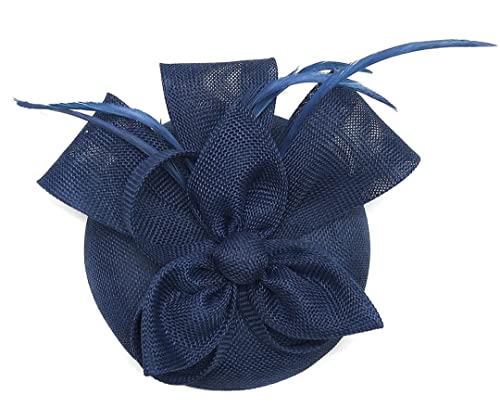 YTBHSHXZ， Frauen Haar Zubehör Hochzeit Braut Schleier Verziert Feder Fascinator Cocktail Party Kopfbedeckungen(Dark blue) von YTBHSHXZ