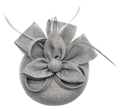 YTBHSHXZ， Frauen Haar Zubehör Hochzeit Braut Schleier Verziert Feder Fascinator Cocktail Party Kopfbedeckungen(Grey) von YTBHSHXZ