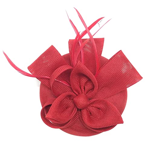 YTBHSHXZ， Frauen Haar Zubehör Hochzeit Braut Schleier Verziert Feder Fascinator Cocktail Party Kopfbedeckungen(Red) von YTBHSHXZ