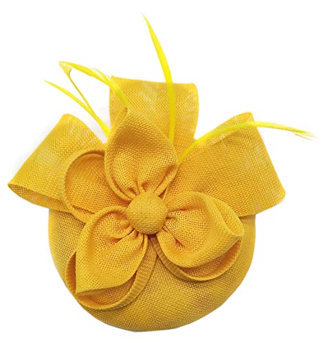 YTBHSHXZ， Frauen Haar Zubehör Hochzeit Braut Schleier Verziert Feder Fascinator Cocktail Party Kopfbedeckungen(Yellow) von YTBHSHXZ