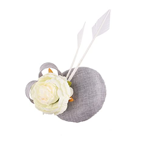 YTBHSHXZ， Frauen Hochzeit Fascinator Hüte Blume Haar Clip Damen Chic Cap Braut Mesh Cap Kirche Party Kopfbedeckungen(Grey) von YTBHSHXZ