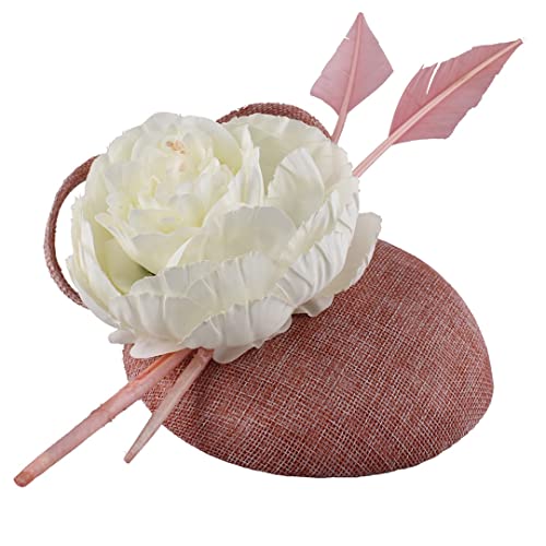 YTBHSHXZ， Frauen Hochzeit Fascinator Hüte Blume Haar Clip Damen Chic Cap Braut Mesh Cap Kirche Party Kopfbedeckungen(Pink) von YTBHSHXZ