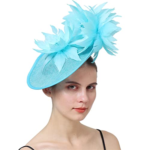 YTBHSHXZ， Frauen Hochzeit Fascinator Hut Große Blume Verheiratet Kopfbedeckung Mit Stirnband Haar Clip Damen Zubehör(Turquoise) von YTBHSHXZ