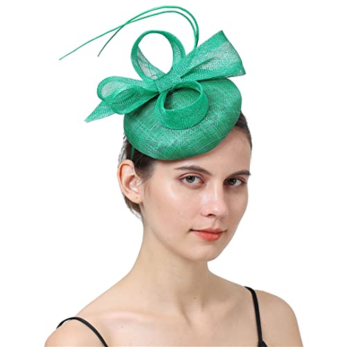 YTBHSHXZ， Frauen Hochzeit Fascinator Hut Kopfschmuck Blume Feder Cocktail Party Haar Zubehör Headwear(Turquoise) von YTBHSHXZ