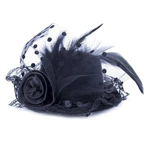 YTBHSHXZ， Frauen Hochzeit Fascinator Solide Feder Haar Zubehör Haar Clips Hoop Mesh Schleier Haarnadeln(Black) von YTBHSHXZ