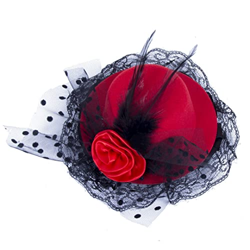 YTBHSHXZ， Frauen Hochzeit Fascinator Solide Feder Haar Zubehör Haar Clips Hoop Mesh Schleier Haarnadeln(Red) von YTBHSHXZ