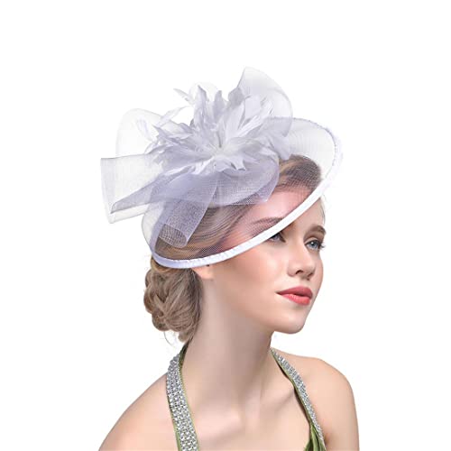 YTBHSHXZ， Frauen Klassische Feder Hut Braut Federn Kopfbedeckungen Fascinator Braut Kopfbedeckungen Hochzeit Zubehör(White) von YTBHSHXZ
