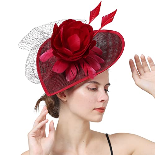 YTBHSHXZ， Frauen Schleier Fascinator Hut Veranstaltung Hochzeit Kopfbedeckung Party Kirche Kopfstück Feder Haar Zubehör(Marron) von YTBHSHXZ