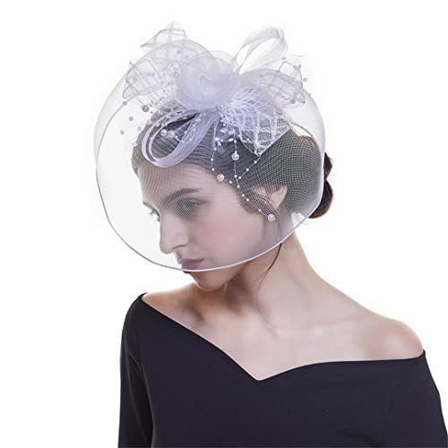 YTBHSHXZ， Großer Fascinator, Netz-Kopfschmuck, Cocktailparty, Damen, Federgaze, Haarspange, Zubehör(B) von YTBHSHXZ
