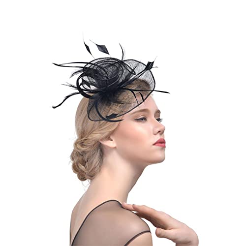 YTBHSHXZ， Hochzeit Federhüte Zubehör Damen Brauthut Blumenfedern Hut Cocktail Teeparty Kopfbedeckung(Navy Blue) von YTBHSHXZ