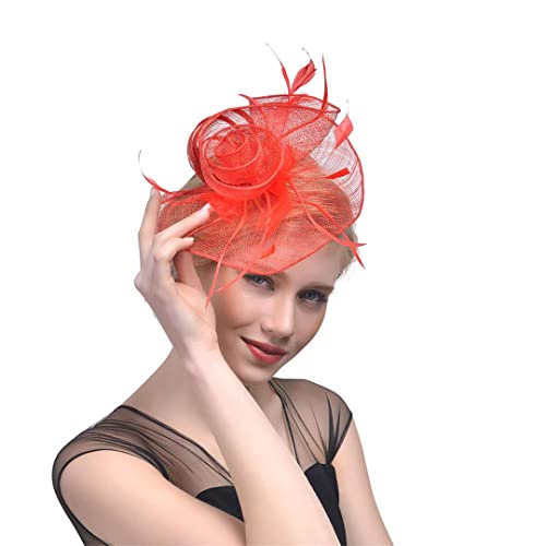 YTBHSHXZ， Hochzeit Federhüte Zubehör Damen Brauthut Blumenfedern Hut Cocktail Teeparty Kopfbedeckung(Red) von YTBHSHXZ